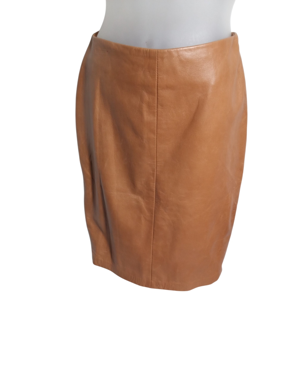 Danier Caramel Tan Leather Pencil Mini Skirt Zip Side High Waist Chic Sz 4